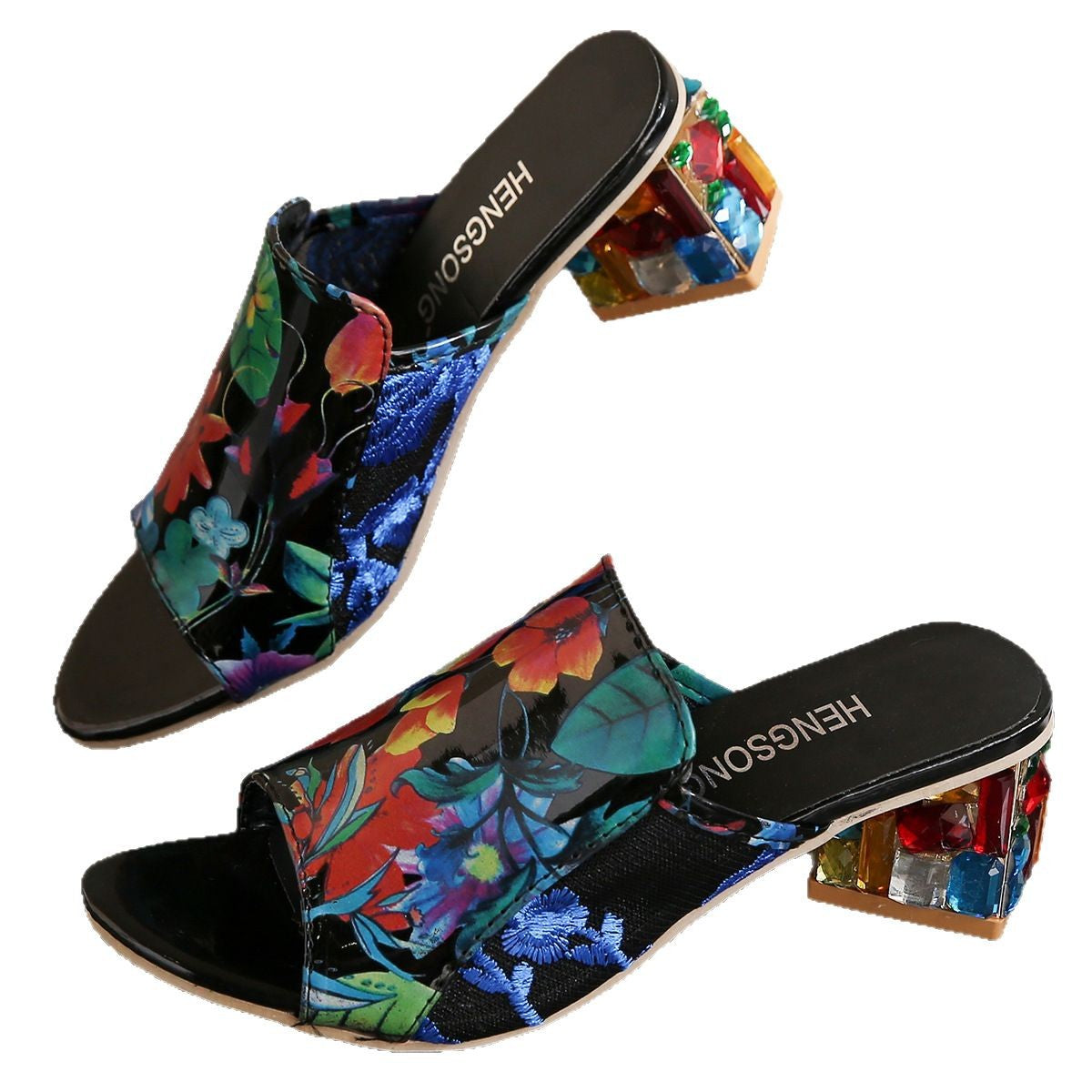 Rhinestone High Heel Fish Mouth Sandals