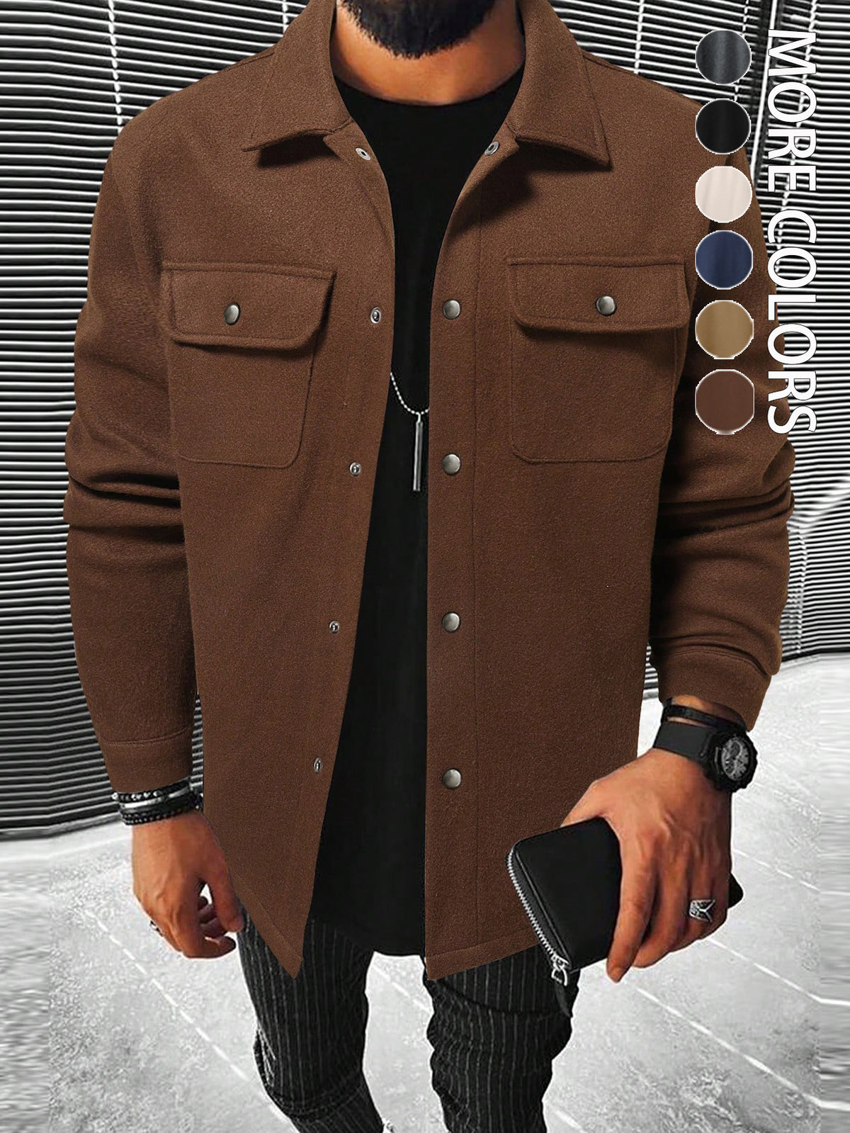 Men's Brushed Polyester Lapel Windproof Casual Jacket