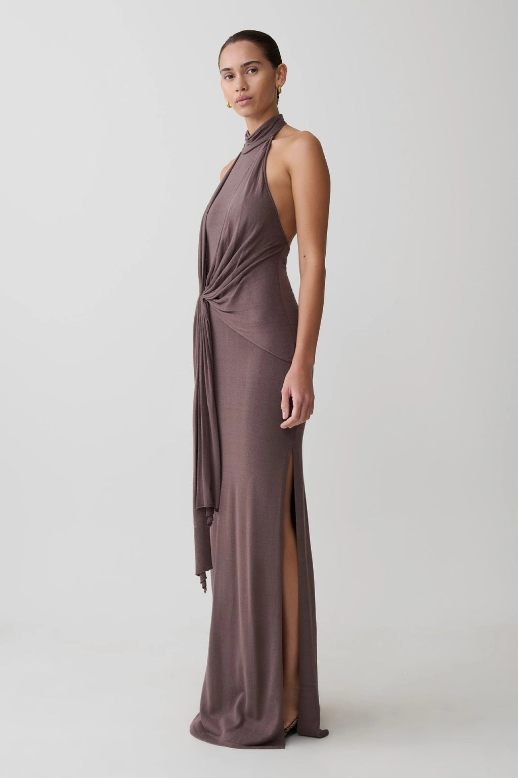 Elegant Twist Knot Halter Neck Evening Gown