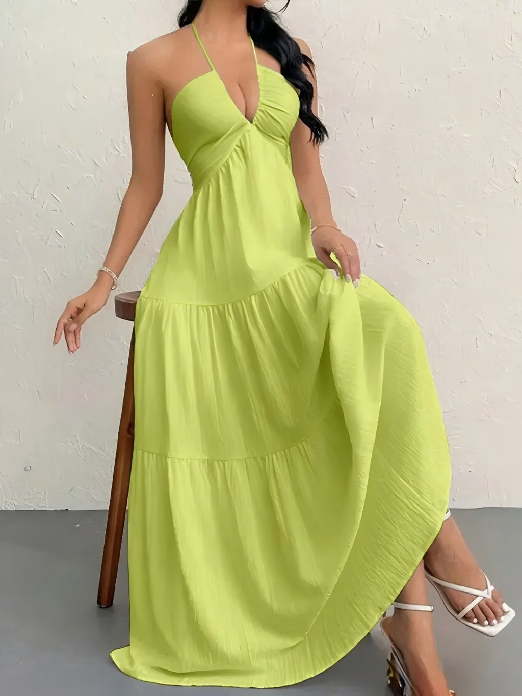 Women's Strapless Halter Dress with Back Detail