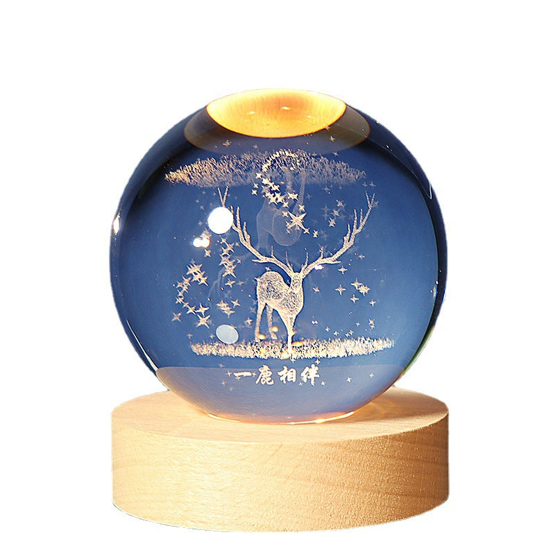 3D Engraved Crystal Ball Night Light with Warm Base