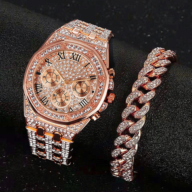 Diamond Imitation Three-Eye Quartz Watch