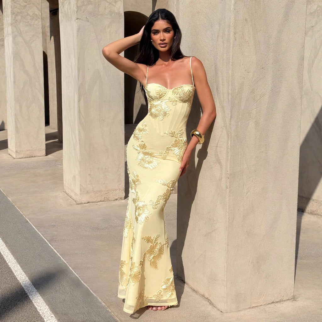 Floral Backless Long Evening Dress