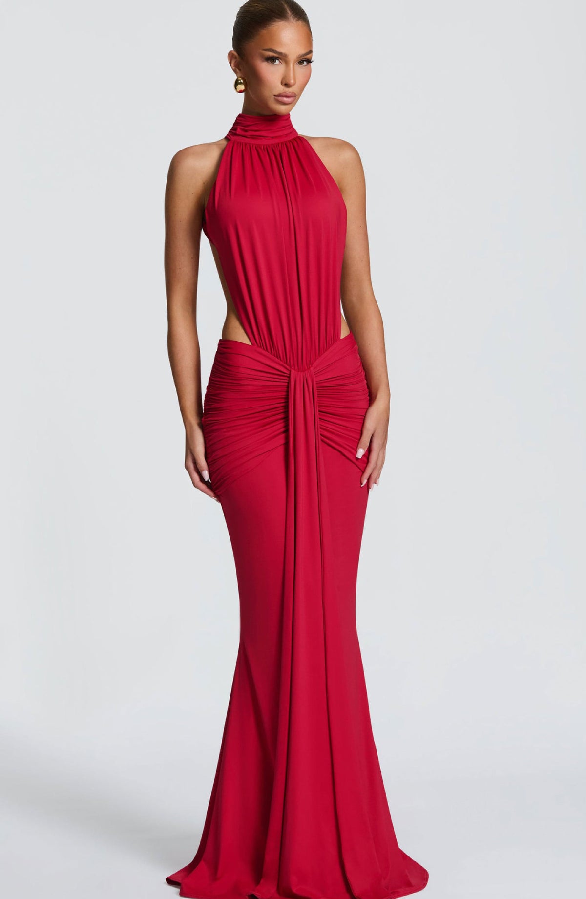 Halter Neck Pleated Long Dress
