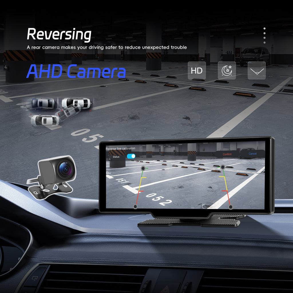 10.26-inch 4K Smart Screen Car Player with Wireless CarPlay, Android Auto, Dual Dash Cam, and Reversing Camera