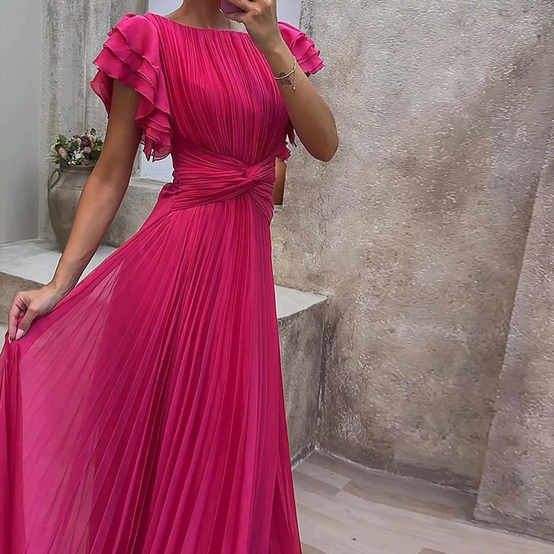 Women's Solid Color Lace Trim A-Line Dress V-Neck Short Dress