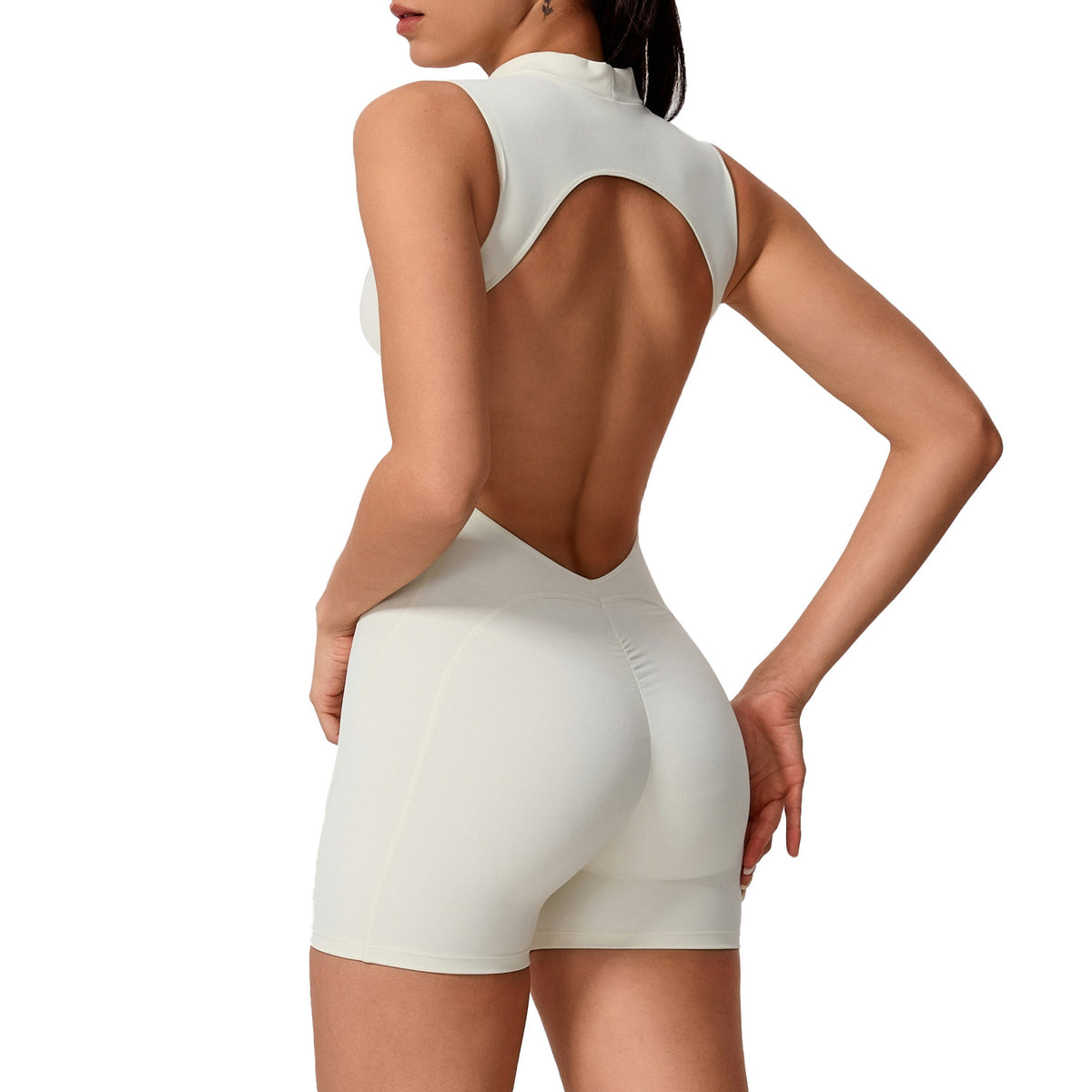 Sleeveless Backless Yoga Jumpsuit with Removable Chest Pads and Peach Butt Design