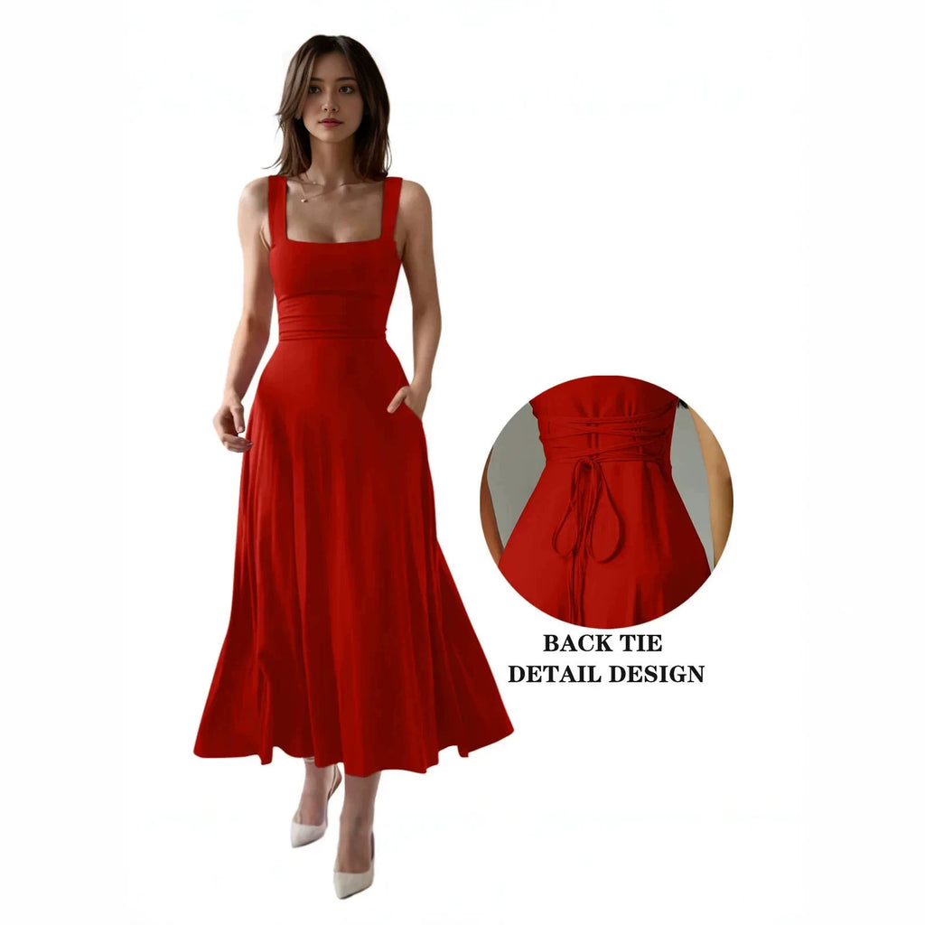 Elegant Sleeveless A-Line Dress with Adjustable Waist