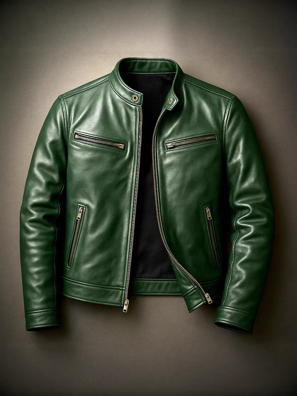 Mens PU Leather Jacket Stand Collar Slim Fit Coat