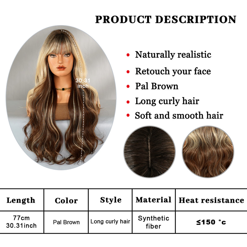 Gradient Color Wavy Synthetic Wig with Bangs