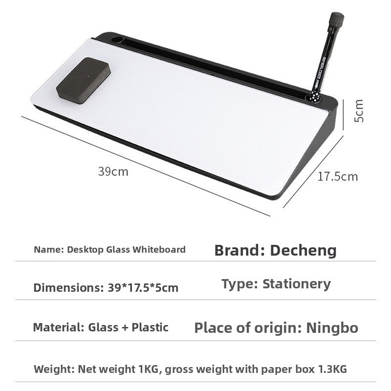 Desktop Glass Whiteboard with Storage