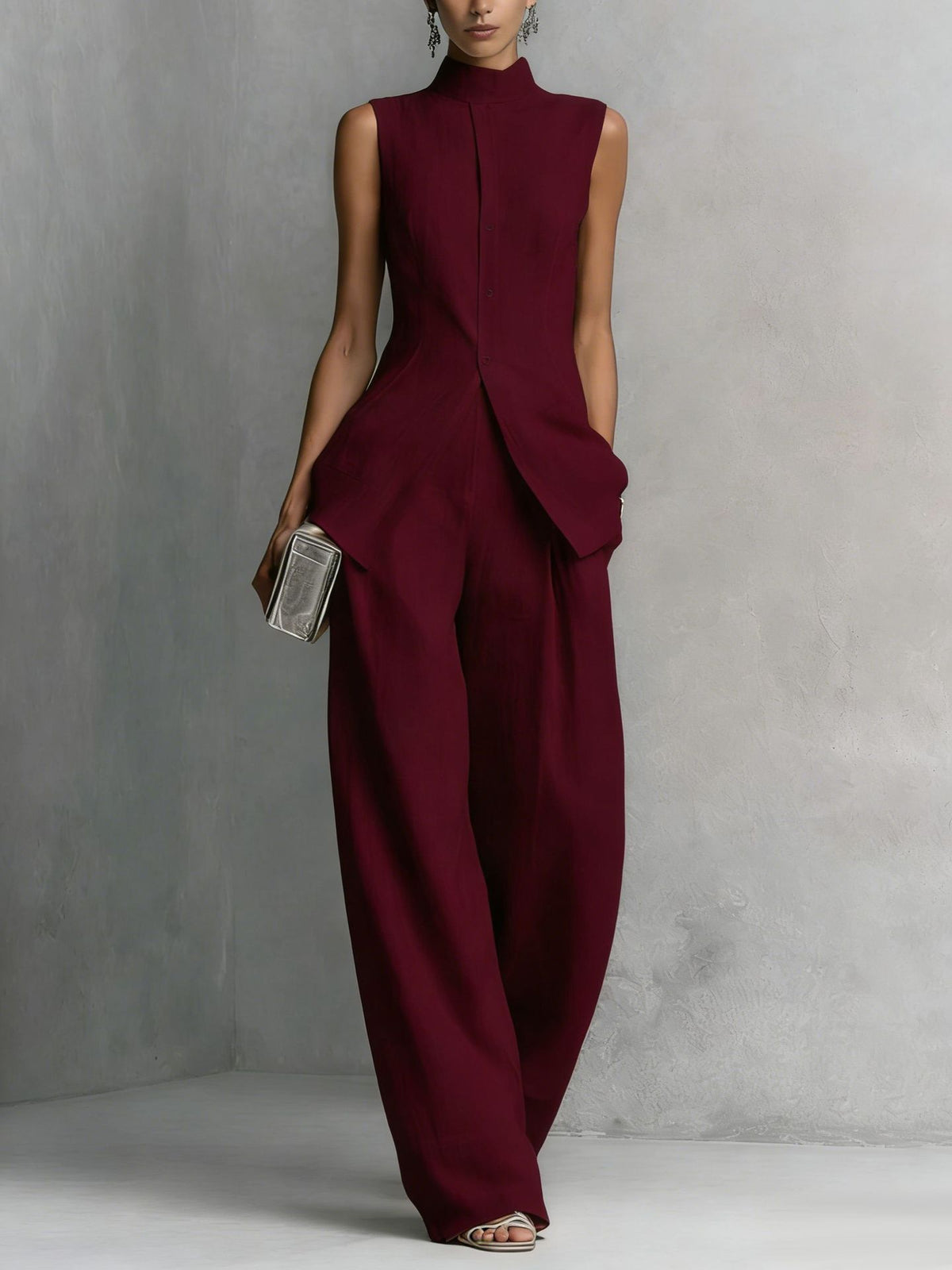 Drapey Sleeveless Top and Long Pants Set