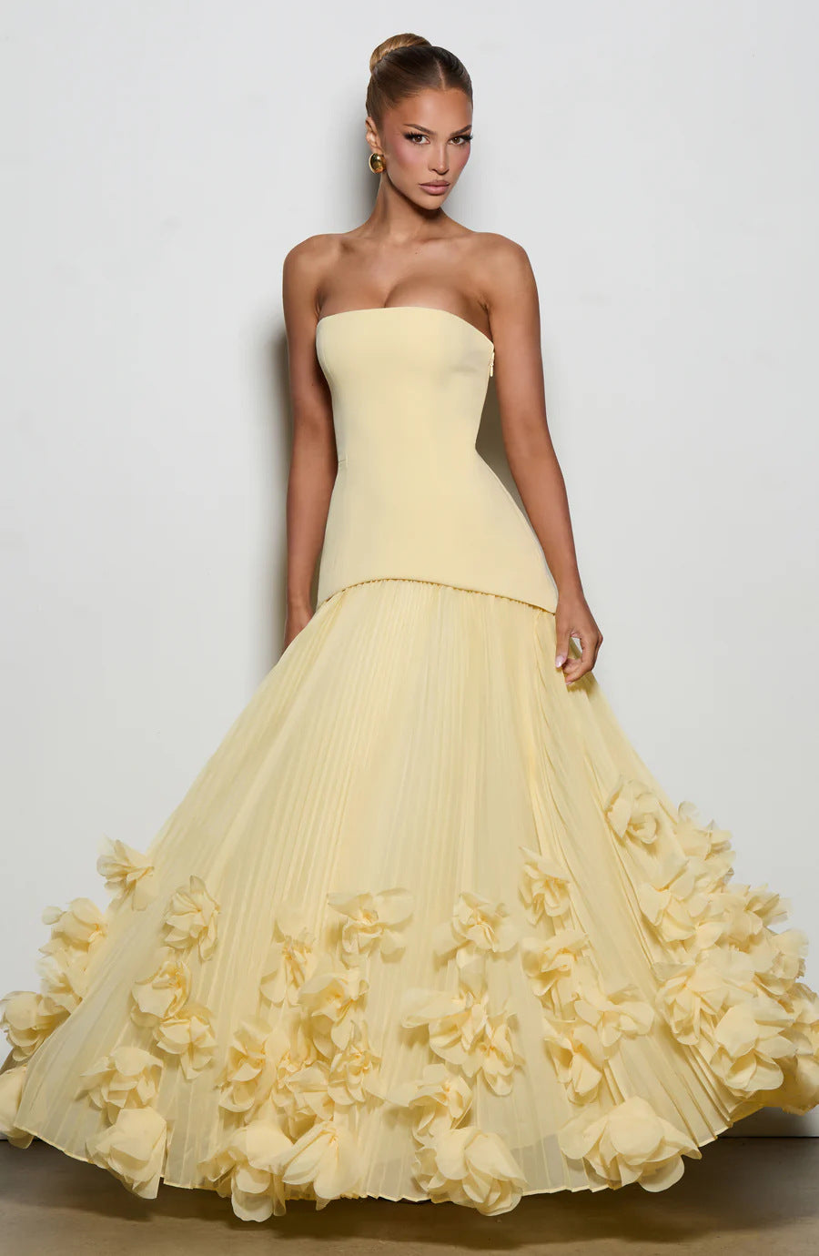 Strapless and figure-hugging long evening dress