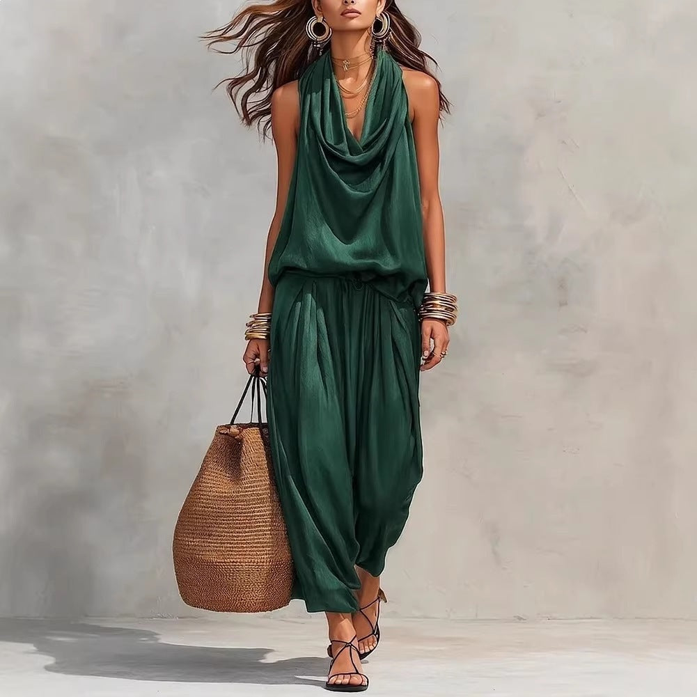 Womens Sleeveless Wide-Leg Jumpsuit