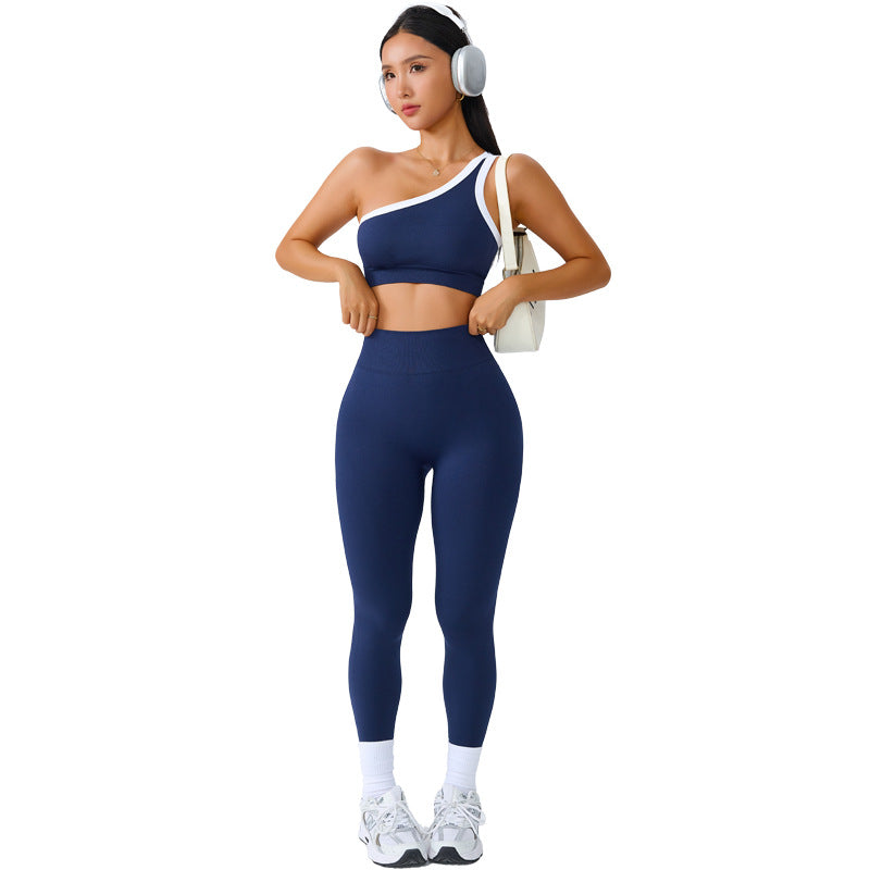 Womens Yoga Outfit Set One Shoulder Sportswear