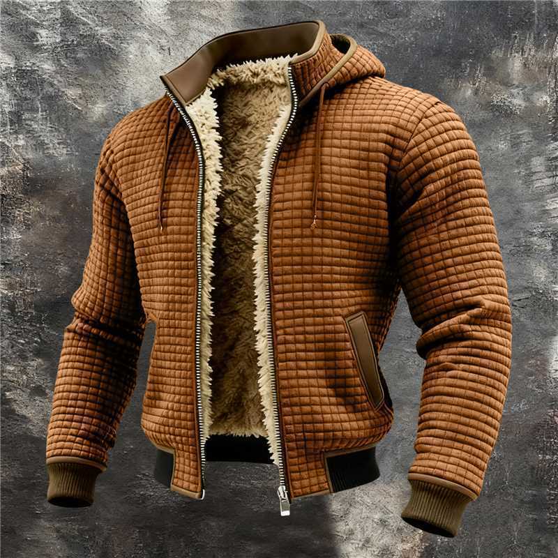 Men's Fleece-Lined Hooded Jacket Winter Thickened Warm Digital Print Zipper Coat