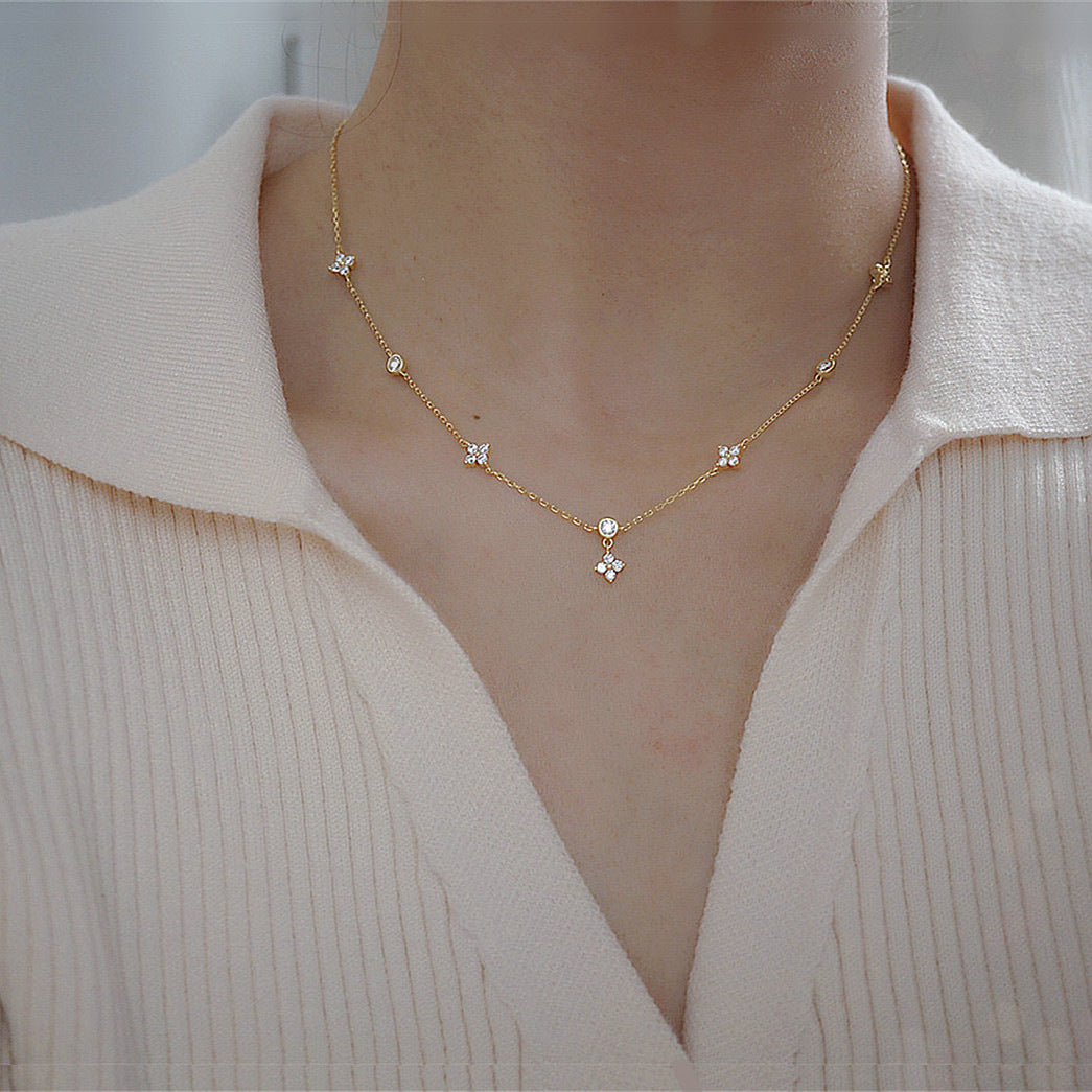 Round Diamond Four-Leaf Clover Necklace