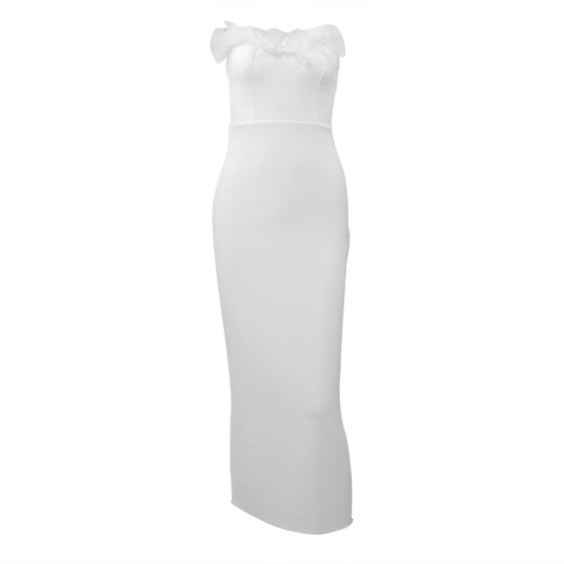 Women Bodycon Dress with Feather Collar