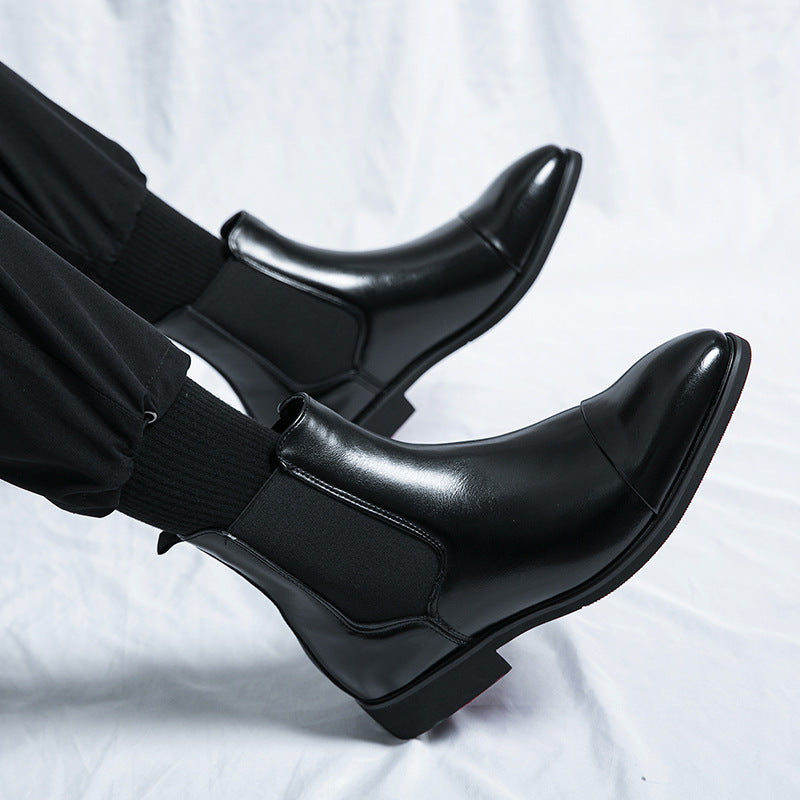 Spring and autumn high-top leather shoes