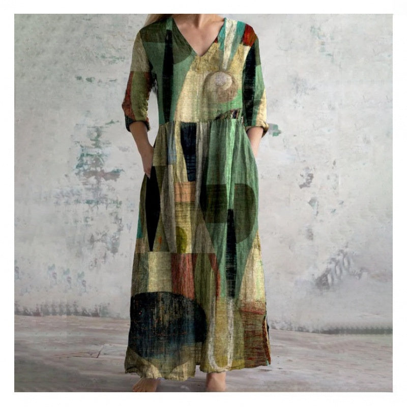 Printed Casual Loose Long Sleeve Dress