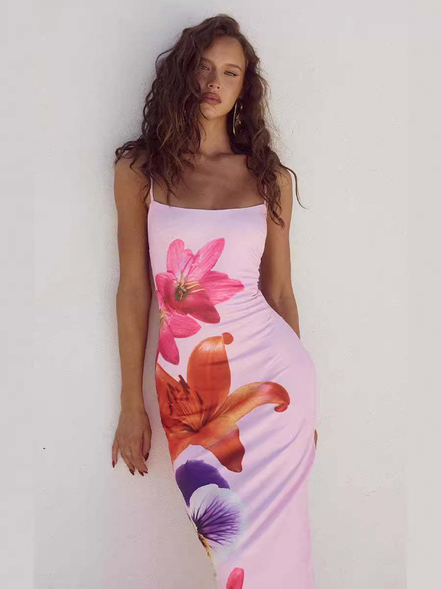 Floral Print Spaghetti Strap Long Dress