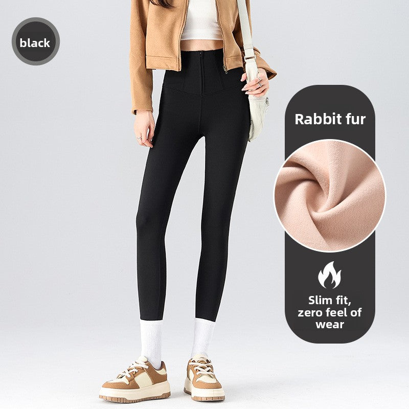 Women's high-waisted zipper cinched-in sharkskin pants