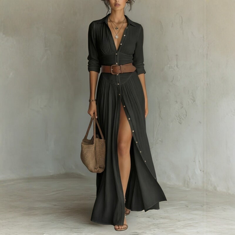 Womens Collared Shirt Dress with Belt