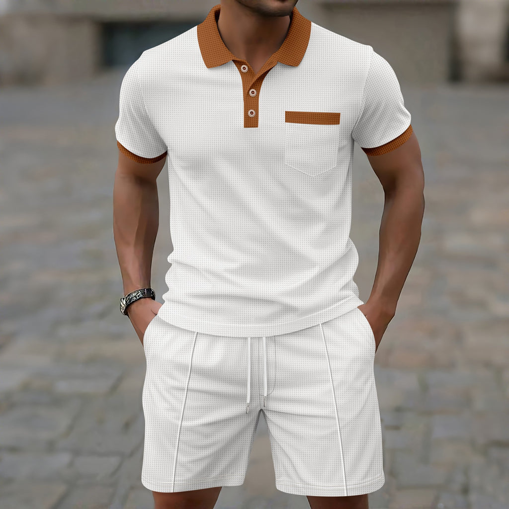 Men's Waffle Knit Polo and Shorts Set
