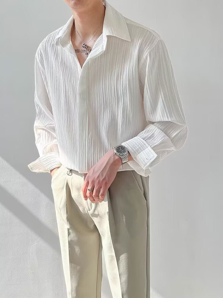 Men's Pleated Long-Sleeve Shirt