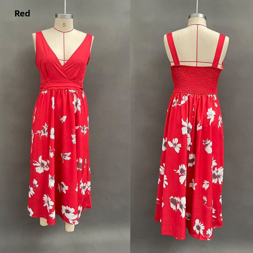 Floral Print Sleeveless V-Neck Long Dress