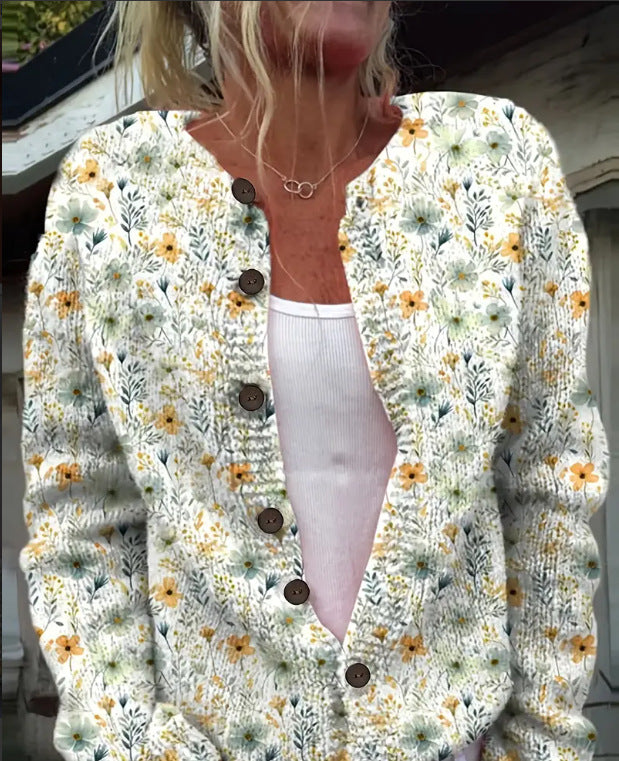 Womens 3D Printed Loose Cardigan