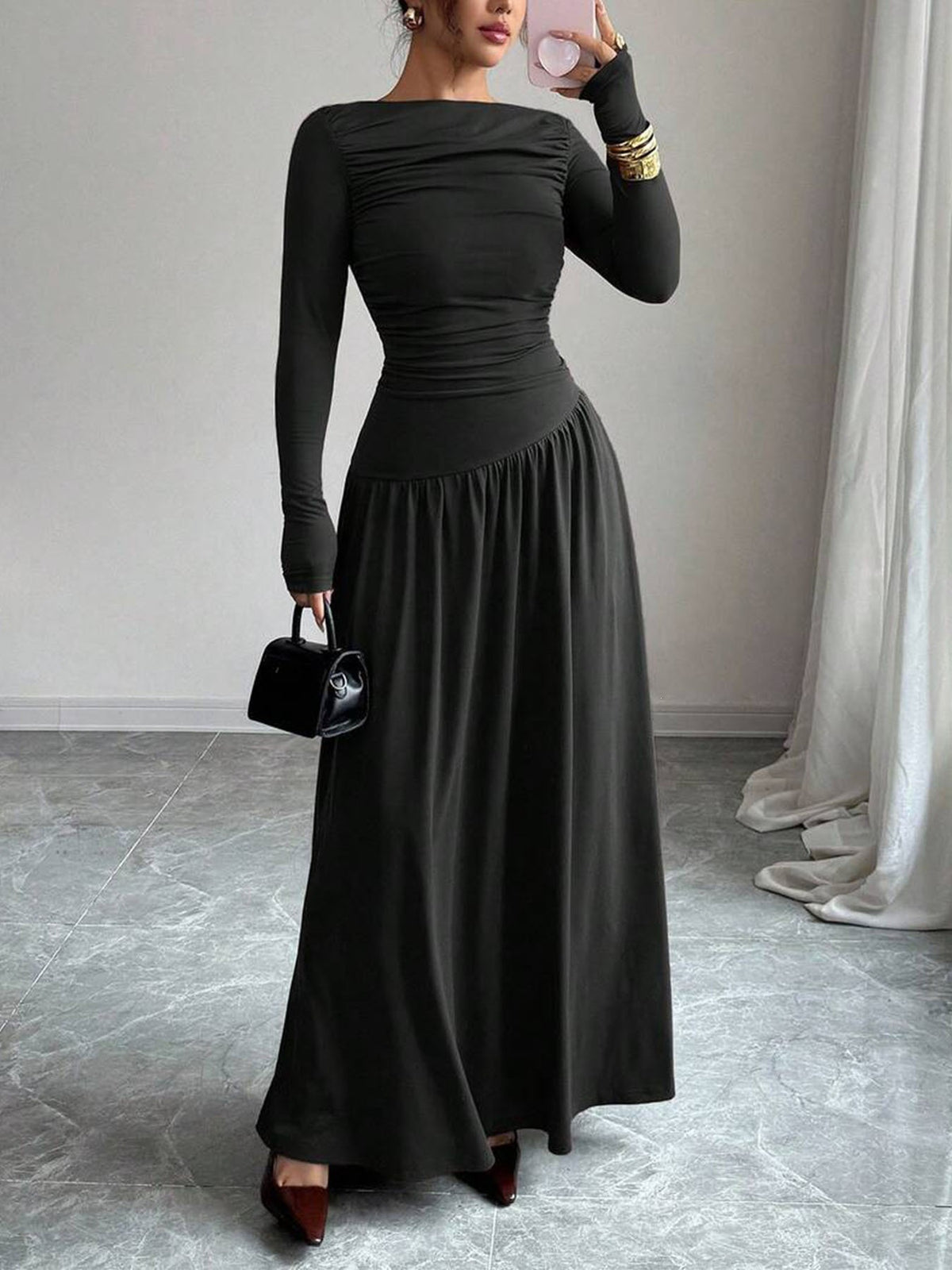 Elegant One-Shoulder Ruffled Dress