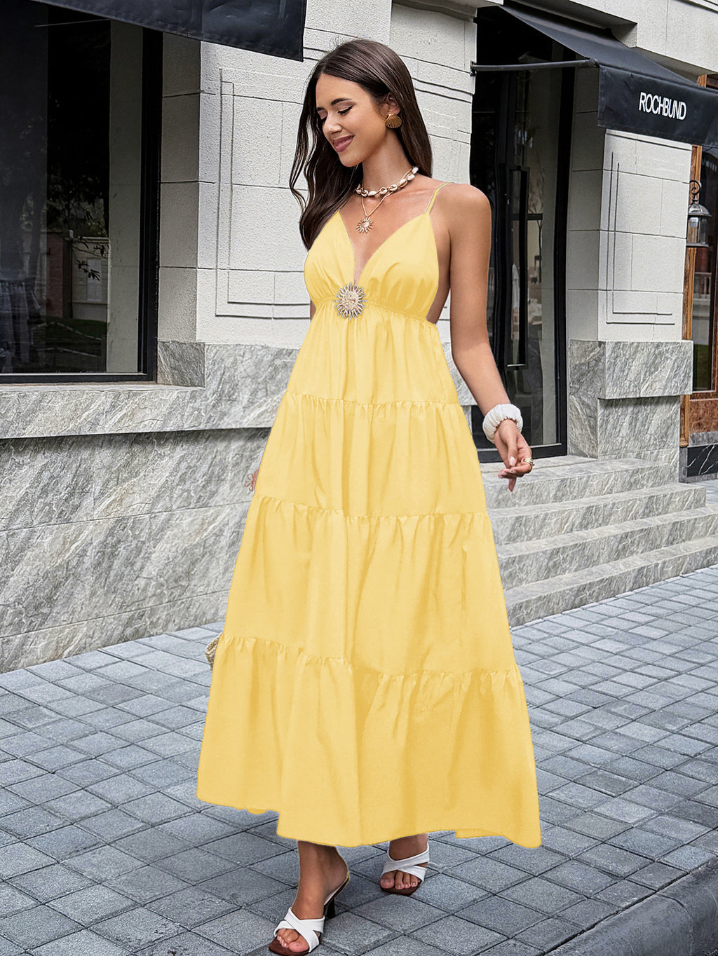 Womens Elegant Spaghetti Strap A-Line Long Dress