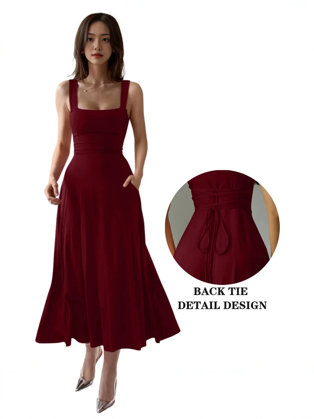Elegant Sleeveless A-Line Long Dress with Adjustable Waist
