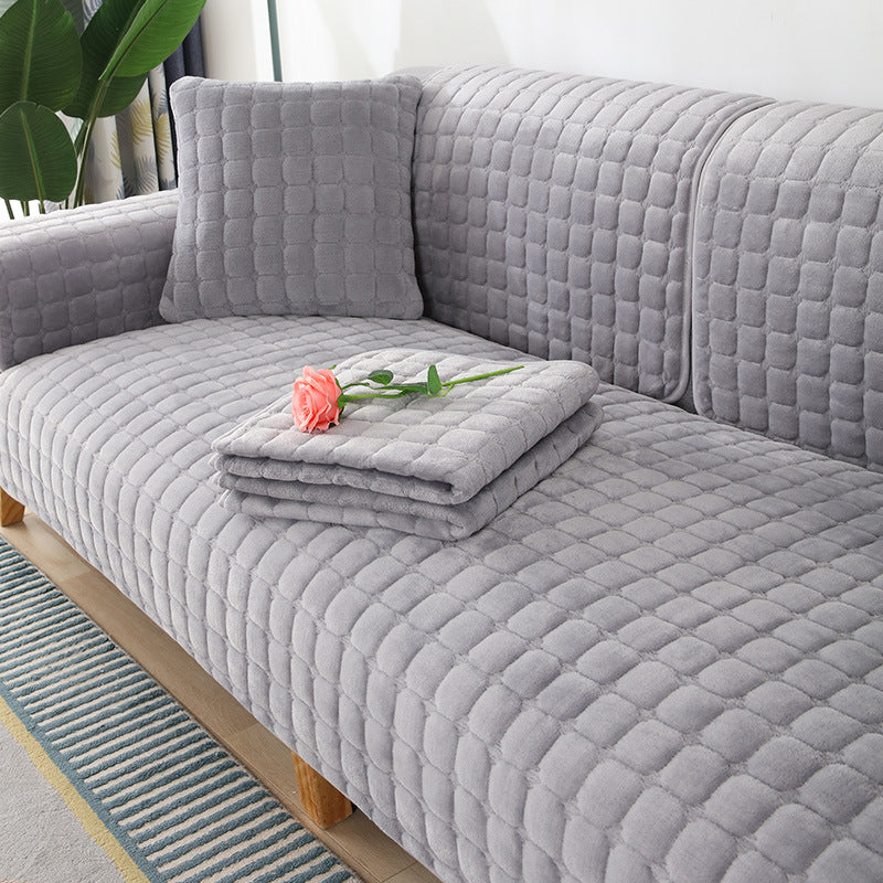 Simple Winter Plush Non-Slip Fabric Sofa Cover Thickened Flannel Sofa Cushion