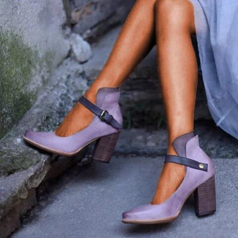 Retro Buckle High Heel Pumps Pointed Toe Summer Dress Shoes for Women