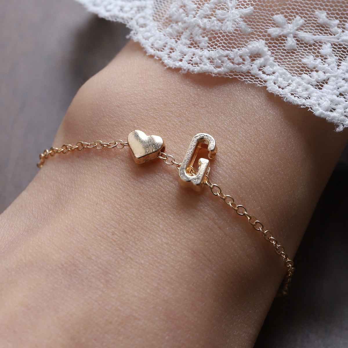 Heart Letter Necklace and Bracelet Set