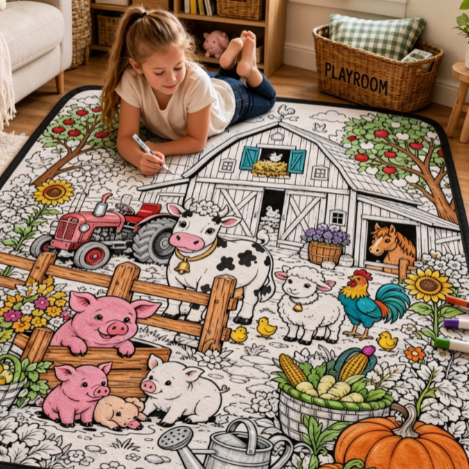 Black and white line-drawn graffiti rug
