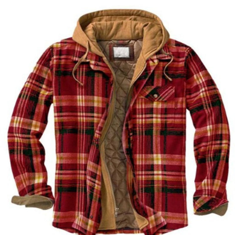 Mens Plaid Hooded Quilted Jacket