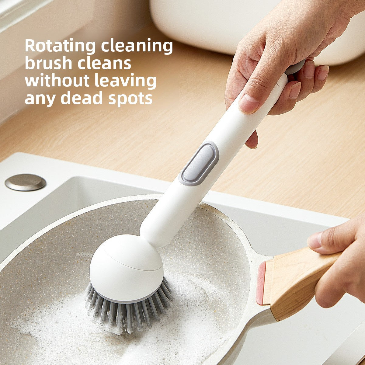Long-Handled Rotating Kitchen Cleaning Brush