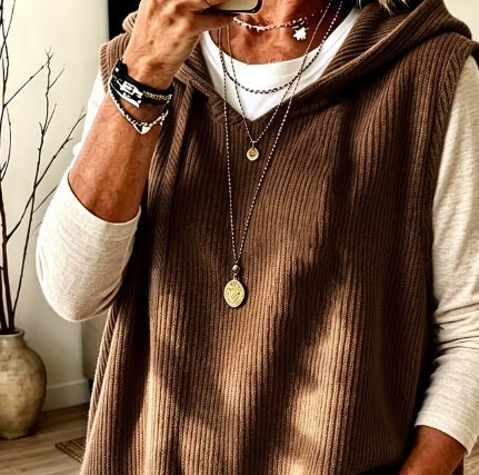 Women's Buttoned Hooded Faux Wool Solid Color Cardigan for Autumn and Winter