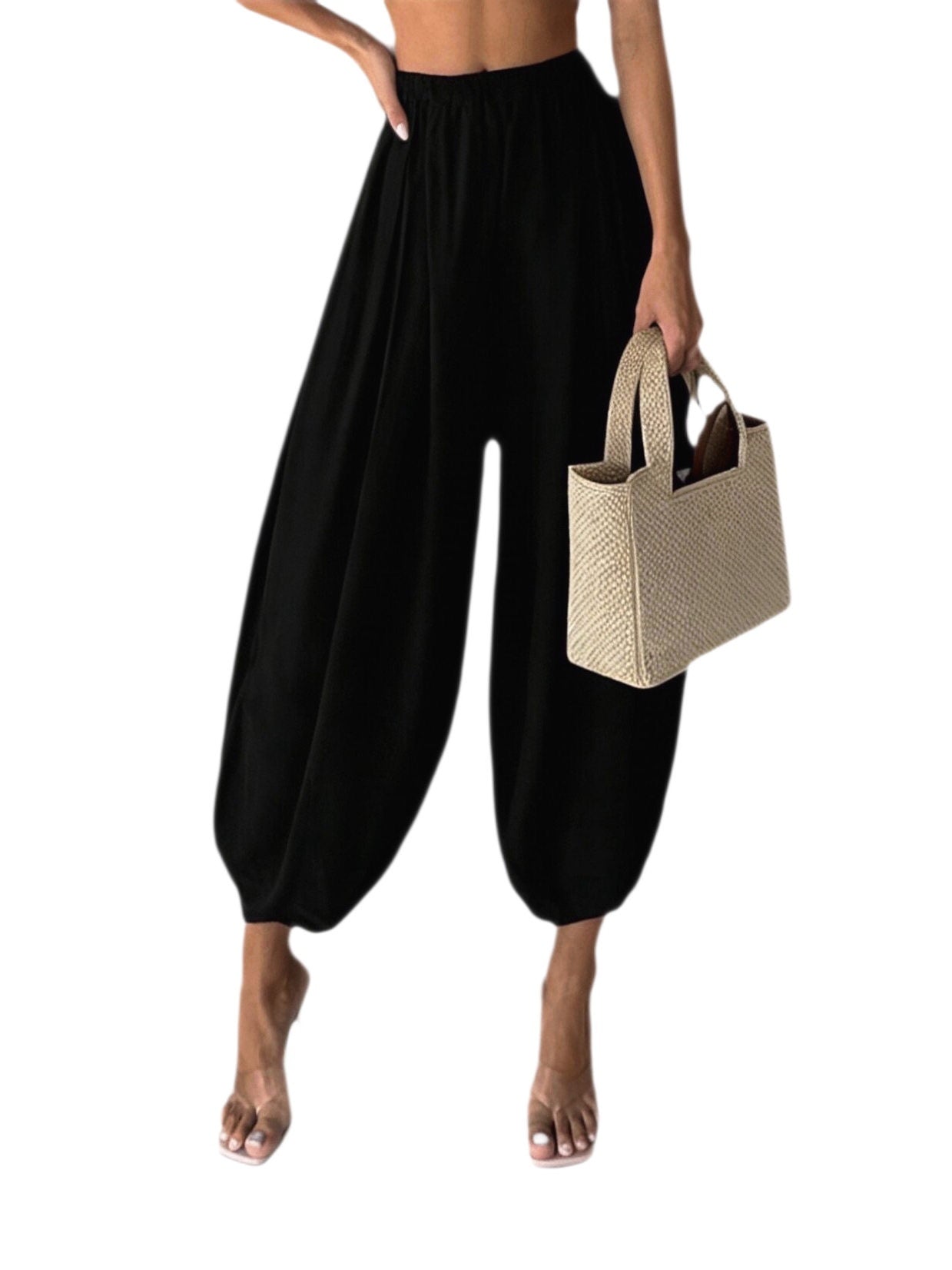 Elastic Waisted Solid Color Lantern Pants