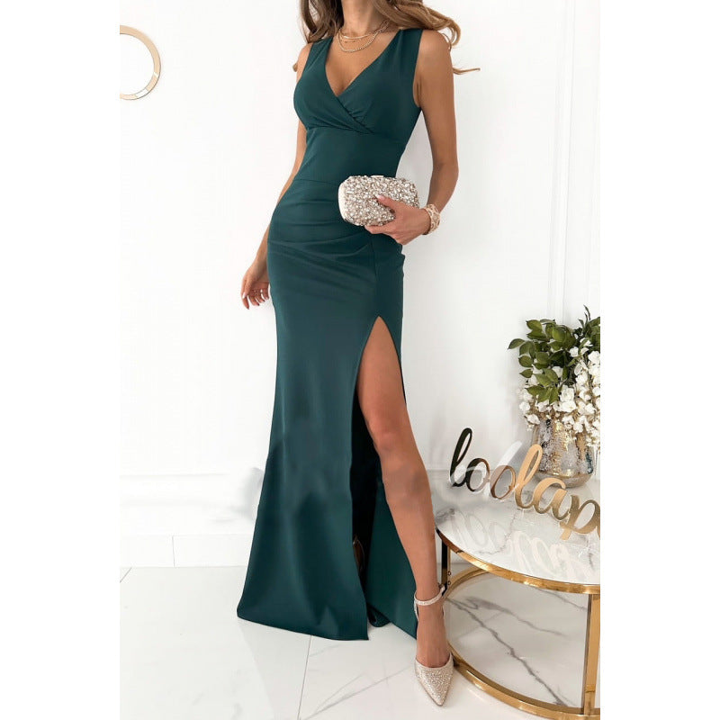 Sleeveless V-Neck Slit Dress