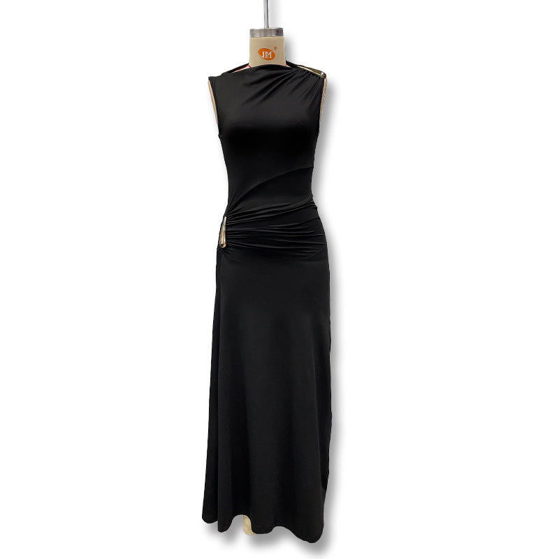 Women's Solid Color Metal Decor Slim Fit Dress