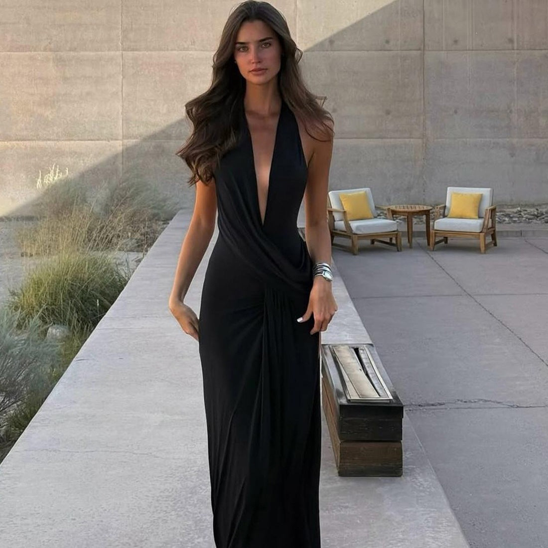 Womens Halter Neck Long Dress