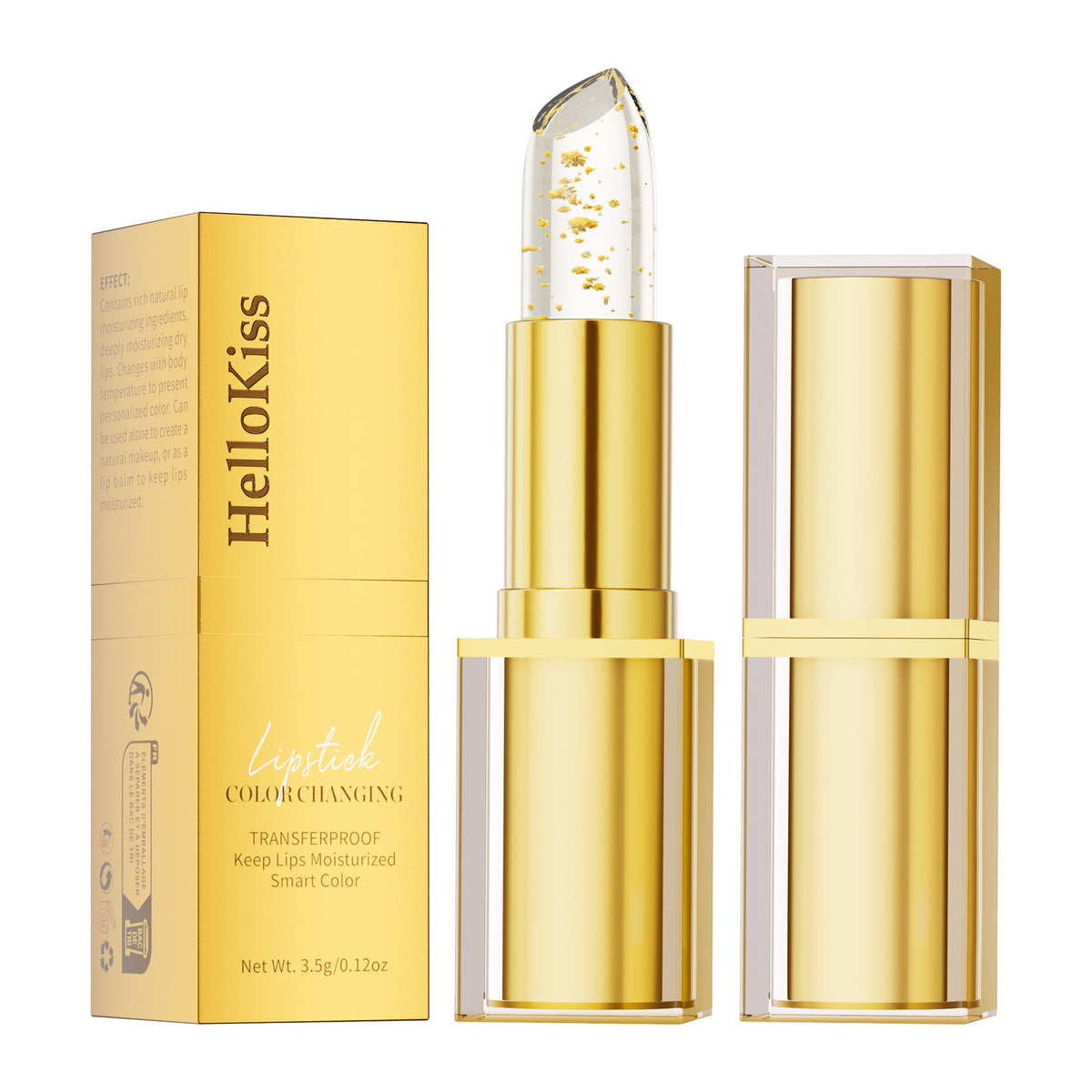 HelloKiss Moisturizing Color Changing Lipstick with Gold and Silver Foil Packaging for Natural Lip Care