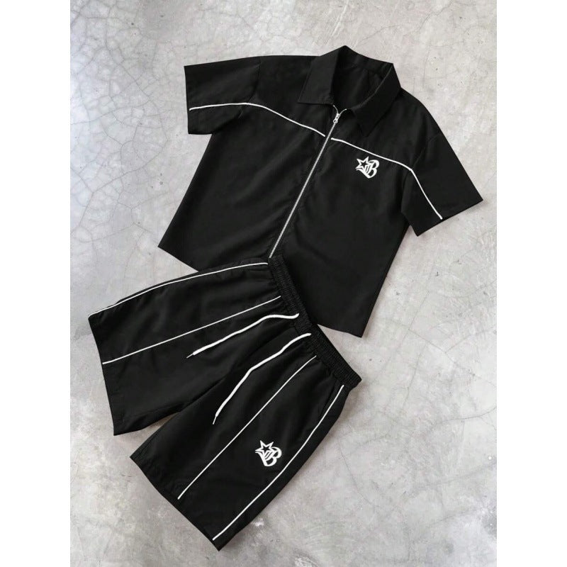Striped Short Sleeve Shirt and Shorts Set