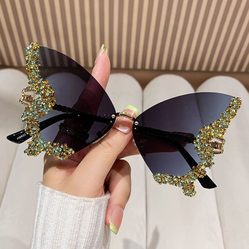 Large Frame Diamond Butterfly Sunglasses Retro Women UV400 Sun Protection