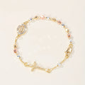 Cross-shaped diamond-studded bead necklace bracelet