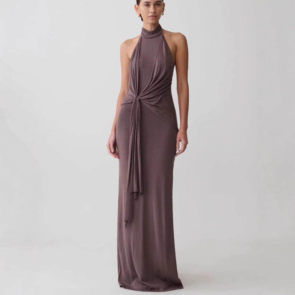 Elegant Twist Knot Halter Neck Evening Gown